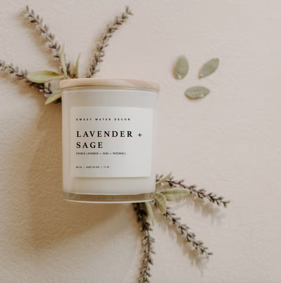 Lavender + Sage 11oz Soy Candle - Sweet Water Decor