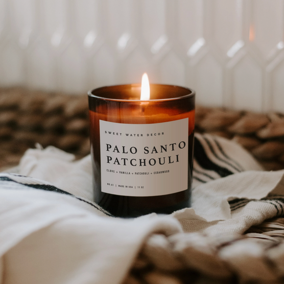 Palo Santo Patchouli 11oz Soy Candle - Sweet Water Decor